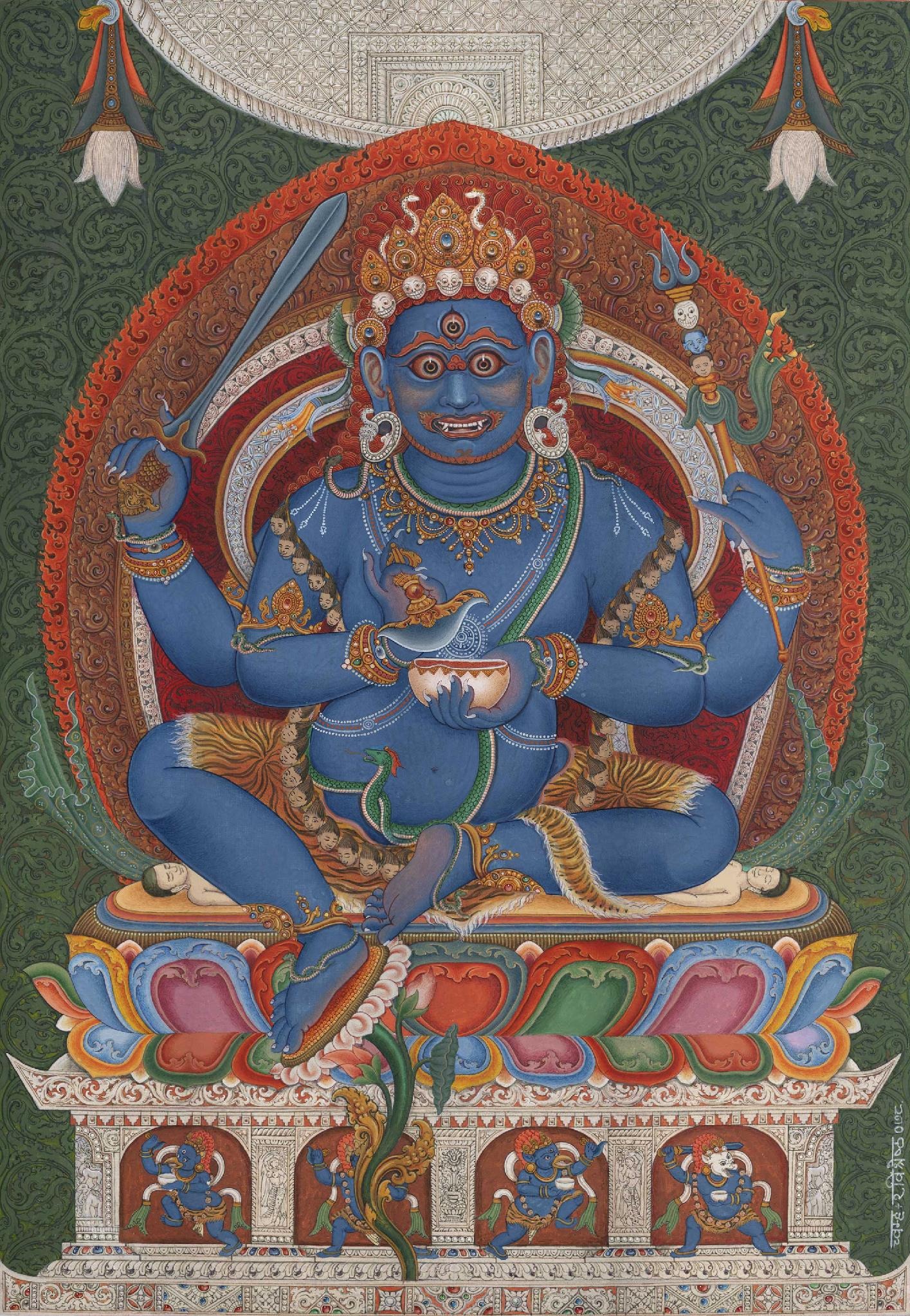 Tranh paubha Newar vẽ Mahakala Bốn Tay